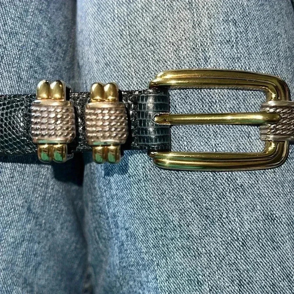 Brighton Women’s Black Reptile Embossed Belt with Gold Silver Tone Buckle 34 - Picture 11 of 16